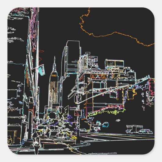 Farbenfrohe Skyline in Manhattan Quadratischer Aufkleber (Vorderseite)