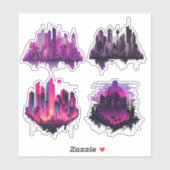 Farbenfrohe Skylines in den Städten - 4 Stadtsicht Aufkleber (Blatt)