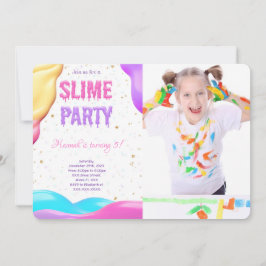 Farbenfrohe Slime Birthday Party Foto Einladung