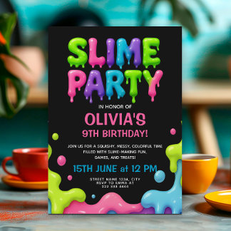 Farbenfrohe Slime Party Geburtstag mit Tropf Goo Einladung