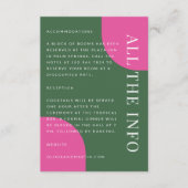 Farbenfrohe Smaragdgrün und rosa Hochzeitdetails Begleitkarte (Vorderseite)