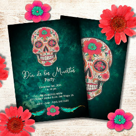 Farbenfrohe SmaragdSugar Skull Dia de los Muertos Einladung