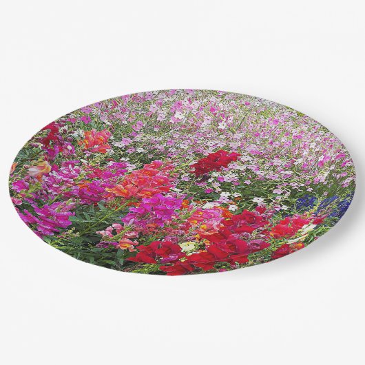 Farbenfrohe Snapdragon Garden Pappteller (Schrägansicht)