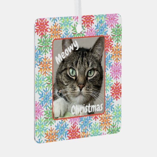 Farbenfrohe Snowflake Cat Picture Ornament (Vorderseite Rechts)