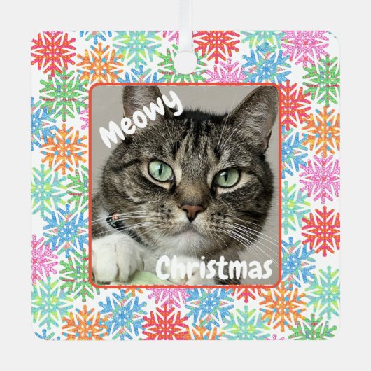 Farbenfrohe Snowflake Cat Picture Ornament (Vorderseite)