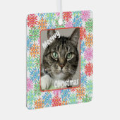Farbenfrohe Snowflake Cat Picture Ornament Aus Metall (Vorderseite Rechts)