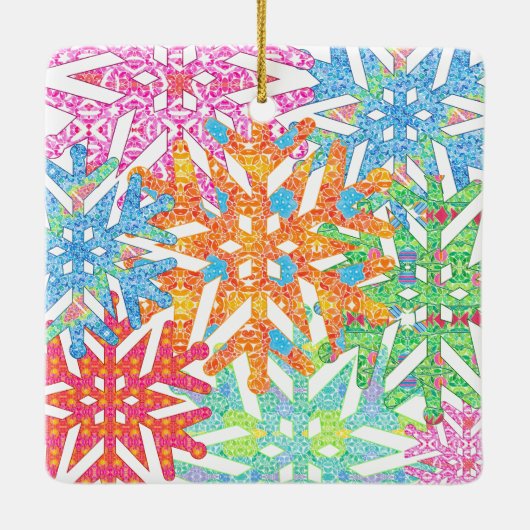 Farbenfrohe Snowflake Foto Keramik Keramikornament (Rückseite)