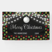 Farbenfrohe Snowflake String Lights Schwarzes Weih Banner (Horizontal)