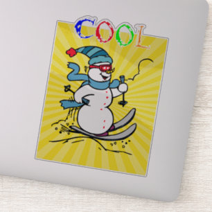 Farbenfrohe Snowman Skiing   niedlicher Schneemann Aufkleber