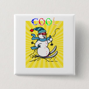 Farbenfrohe Snowman Skiing niedlicher Schneemann Button