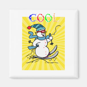 Farbenfrohe Snowman Skiing niedlicher Schneemann Magnet