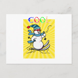 Farbenfrohe Snowman Skiing niedlicher Schneemann Postkarte