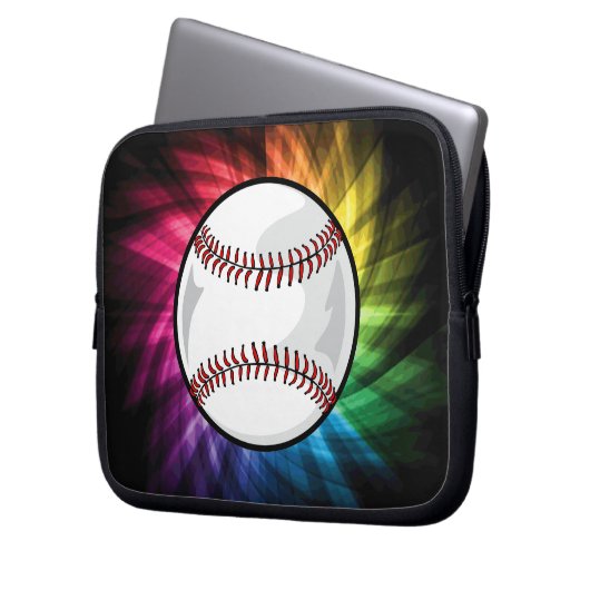 Farbenfrohe Softball; Baseball Laptopschutzhülle (Vorderseite Links)