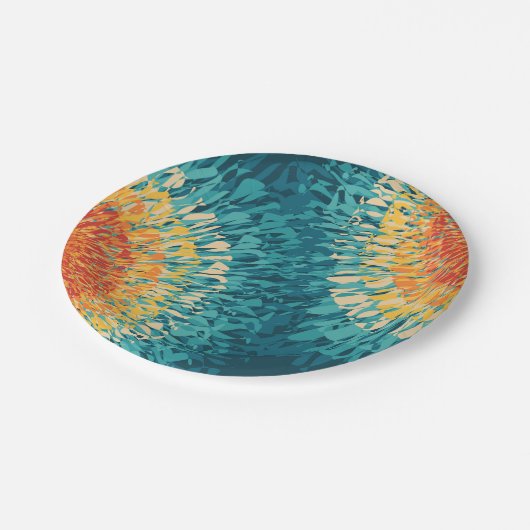 Farbenfrohe Solarfackeln im Retrostil Pappteller (Schrägansicht)