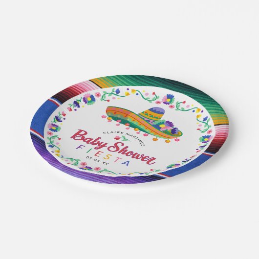 Farbenfrohe Sombrero Fiesta Babydusche Teller (Schrägansicht)