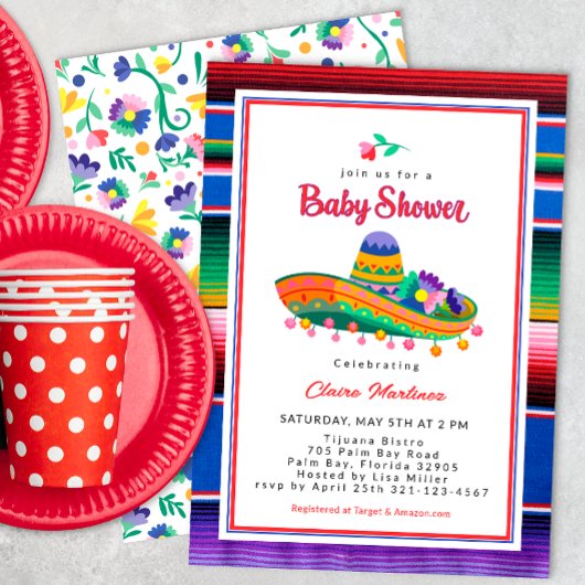Farbenfrohe Sombrero Fiesta Kinderdusche Einladung