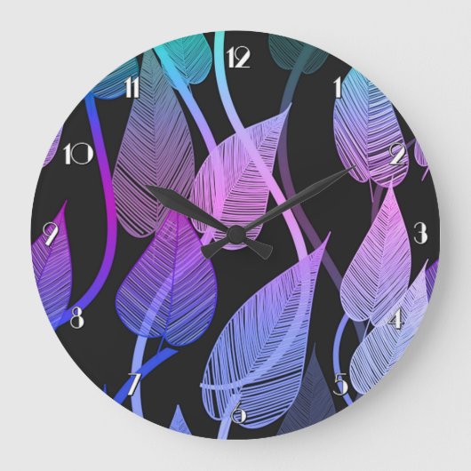 Farbenfrohe Sommer-Blätter Muster Wall Clock Große Wanduhr (Vorderseite)
