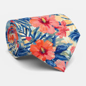 Farbenfrohe Sommer-Blume Hibiskus Blumenmuster Krawatte (Gerollt)