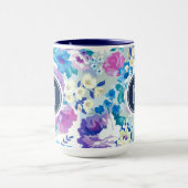 Farbenfrohe Sommer-Blume Muster Monogramm Tasse (Zentrum)