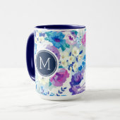 Farbenfrohe Sommer-Blume Muster Monogramm Tasse (Vorderseite Links)