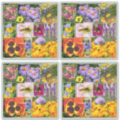 Farbenfrohe Sommer-Blume und Insekten-Collage Aufkleber (Vorderseite)