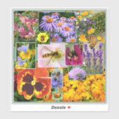 Farbenfrohe Sommer-Blume und Insekten-Collage Aufkleber (Blatt)