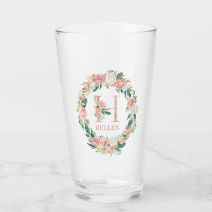 Farbenfrohe Sommer-Blume Wraath Floral Monogram Glas