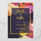 Farbenfrohe Sommer Blumengarten Hochzeit Gold Folieneinladung (Vorderseite)