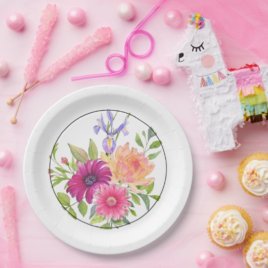 Farbenfrohe Sommer Flora und Fauna Pappteller (Party)