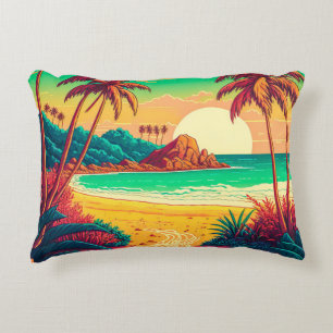 Farbenfrohe Sommer Tropical Beach Landschaftsbild  Dekokissen