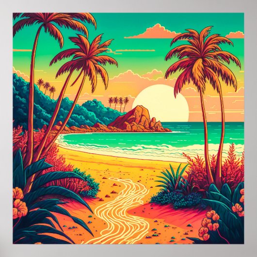 Farbenfrohe Sommer Tropical Beach Landschaftsbild Poster (Vorne)