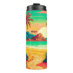 Farbenfrohe Sommer Tropical Beach Landschaftsbild Thermosbecher