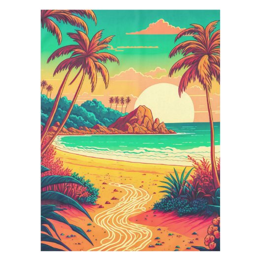 Farbenfrohe Sommer Tropical Beach Landschaftsbild Tischdecke (Vorderseite)