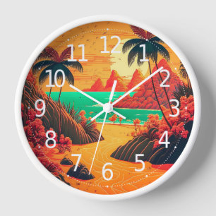 Farbenfrohe Sommer Tropical Beach Landschaftsbild  Uhr
