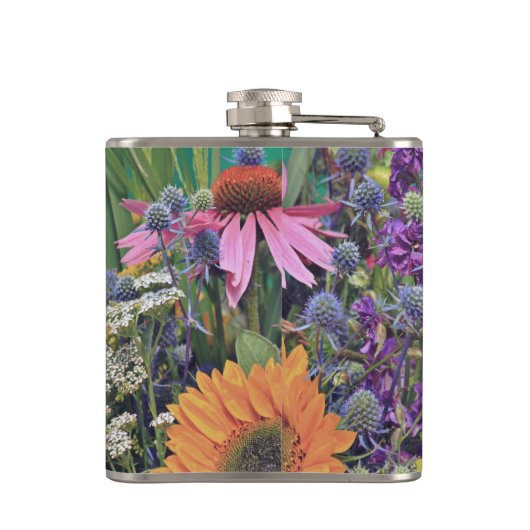 Farbenfrohe Sommerblumengarten Personalisiert Flachmann (Rückseite)