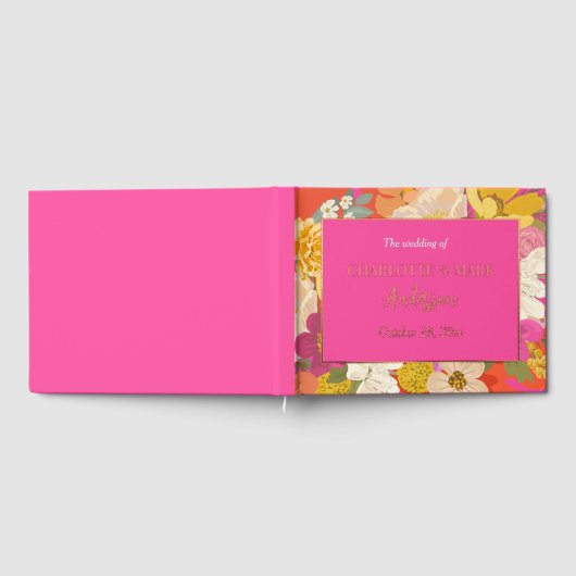 Farbenfrohe Sommerblumengarten Rosa Hochzeit Gästebuch (Voll)