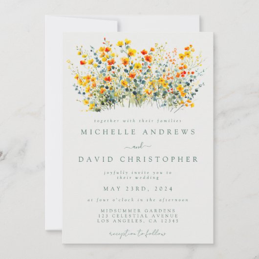 Farbenfrohe Sommerblumenhochzeit Einladung (Vorderseite)