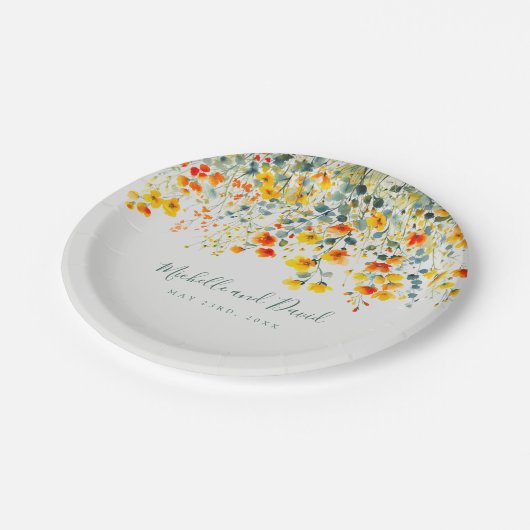 Farbenfrohe Sommerblumenhochzeit Pappteller (Schrägansicht)