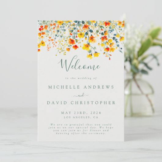 Farbenfrohe Sommerblumenhochzeit Programm (Stehend Vorderseite)