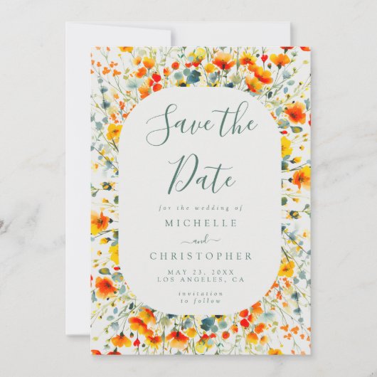 Farbenfrohe Sommerblumenhochzeit Save The Date (Vorderseite)