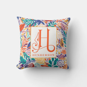 Farbenfrohe Sommerblumenmuster Monogram H Kissen