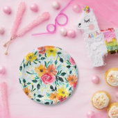 Farbenfrohe Sommerblumenmuster Pappteller (Party)