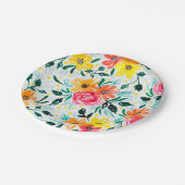 Farbenfrohe Sommerblumenmuster Pappteller (Schrägansicht)