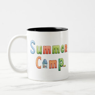 Farbenfrohe Sommercampingtexte für Outdoorabenteue Zweifarbige Tasse