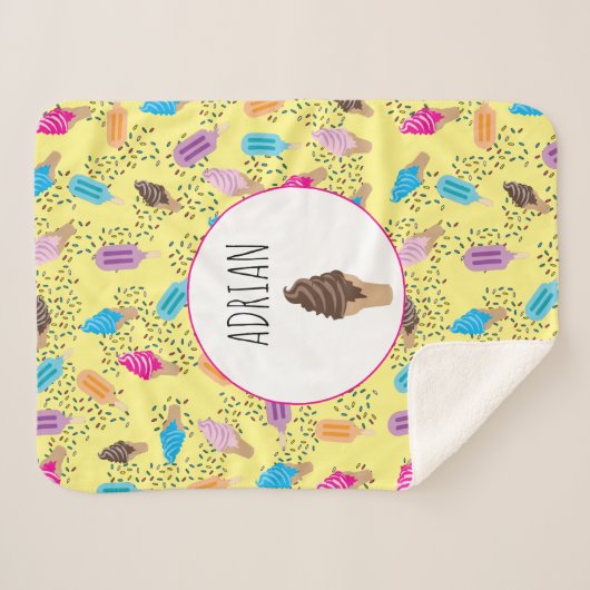 Farbenfrohe Sommereis Creme Ice Pops Muster Sherpadecke (Vorderseite (Horizontal))