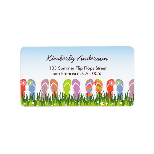 Farbenfrohe Sommerflip Flops Spaß im Sonnengarten Adressaufkleber (Vorne)