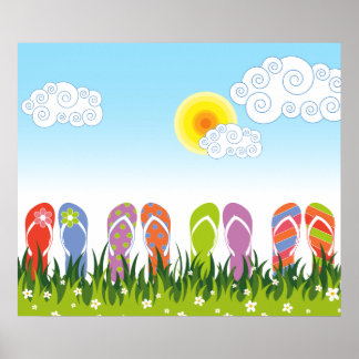Farbenfrohe Sommerflip Flops Spaß im Sonnengarten Poster