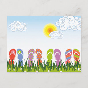 Farbenfrohe Sommerflip Flops Spaß im Sonnengarten Postkarte
