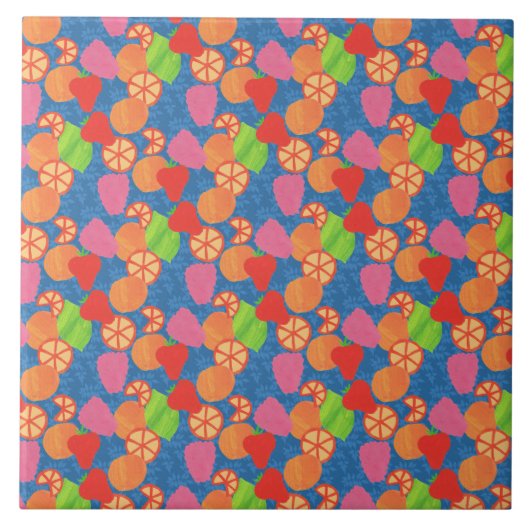Farbenfrohe Sommerfrucht Muster auf Deep Blue Fliese (Vorderseite)