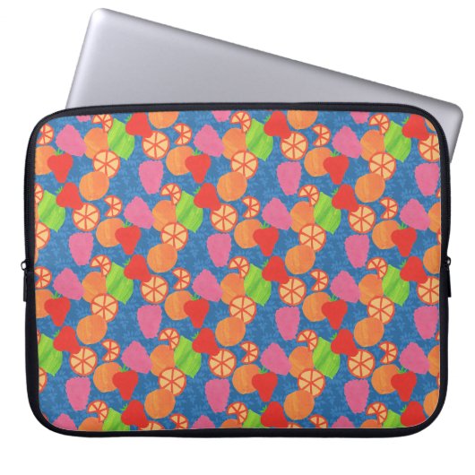 Farbenfrohe Sommerfrucht Muster auf Deep Blue Laptopschutzhülle (Vorderseite)